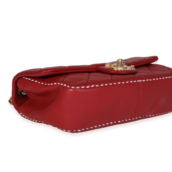 Chanel Red Quilted Lambskin Small Stitched Single Flap Bag - Picture 6 of 8